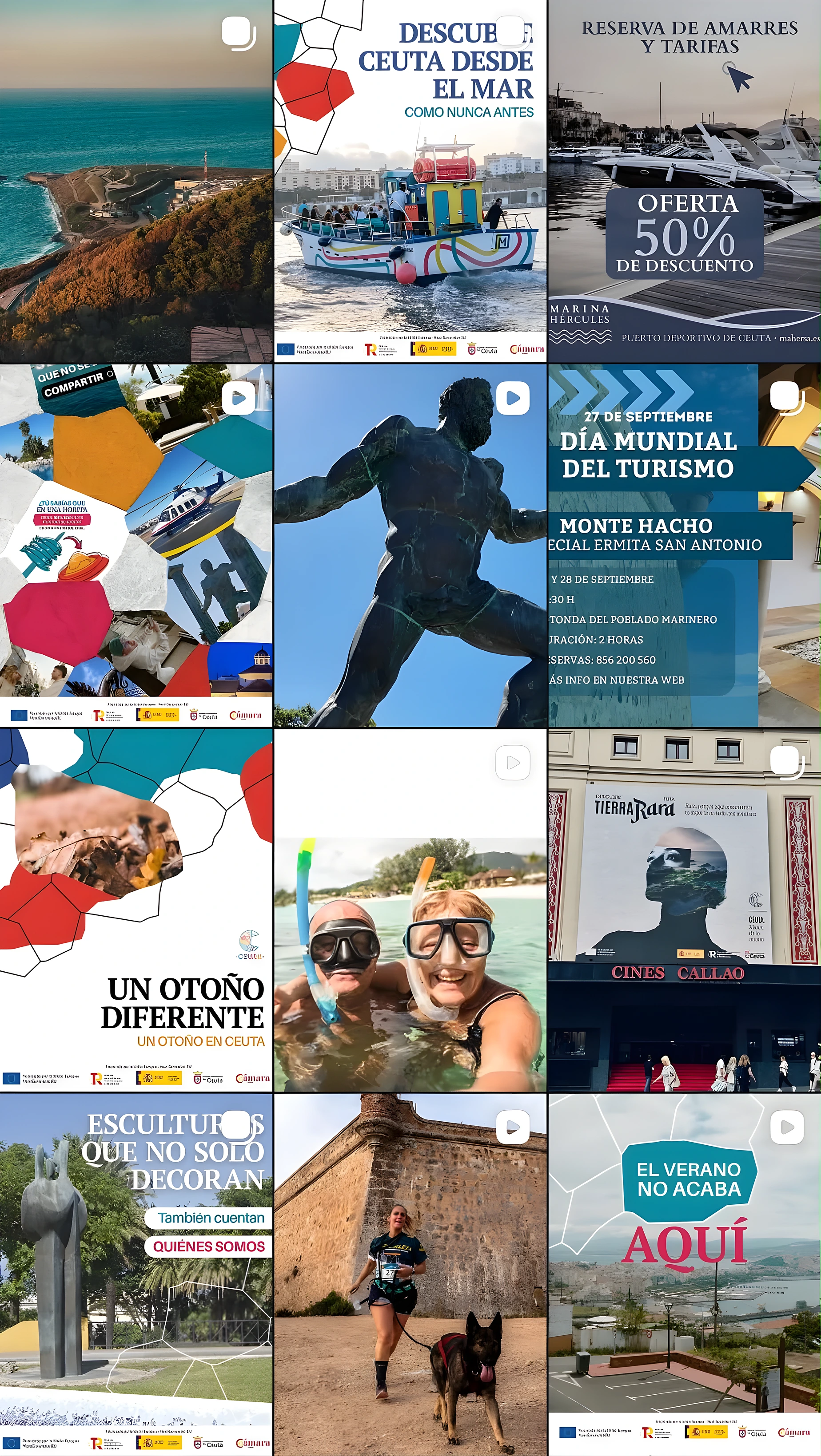 Cuadrícula del feed de Instagram de turismodeceuta_oficial