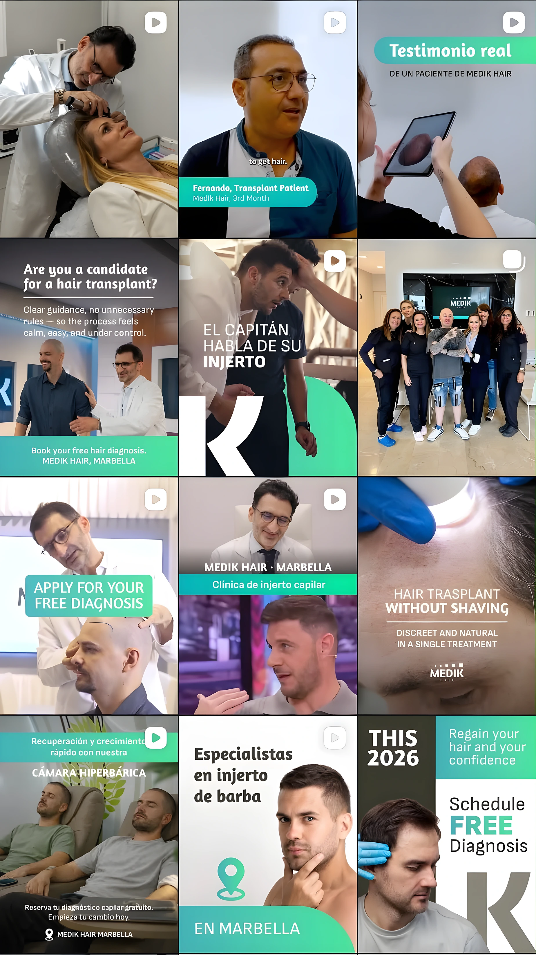 Cuadrícula del feed de Instagram de medik.hair